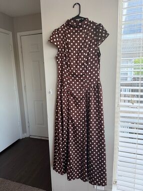 Brown Polka Dot Maxi Dress - Elegant Women's Dress